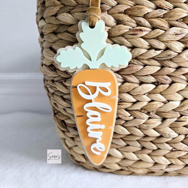 Easter Basket Tag, Personalized Easter Basket Acrylic carrot name tag, Easter gift basket name tag, Custom First Easter Basket Tag Gift