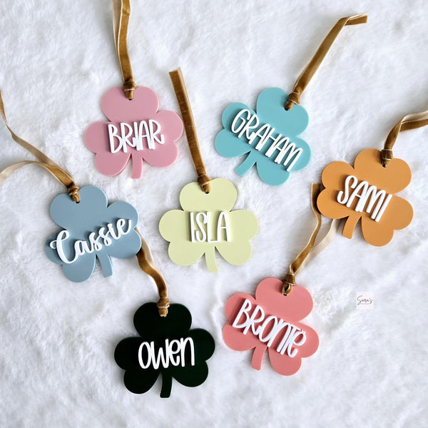 St. Patrick's Day Gift Basket Tag, Shamrock Basket tag, Clover Leaf tag, Personalized Acrylic Shamrock tag, Shamrock with name for kids gift
