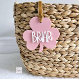 St. Patrick's Day Gift Basket Tag, Shamrock Basket tag, Clover Leaf tag, Personalized Acrylic Shamrock tag, Shamrock with name for kids gift