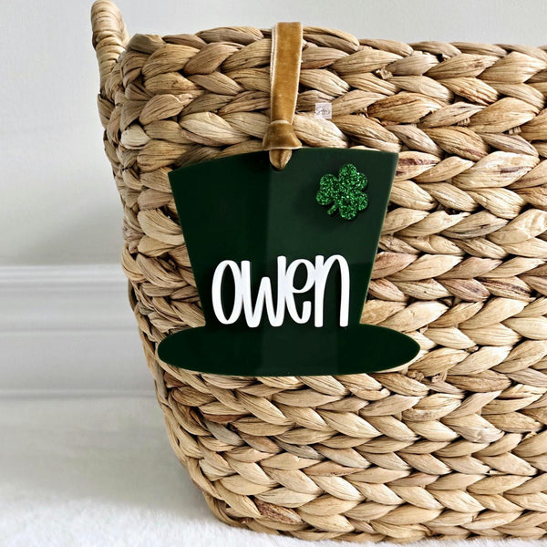 St. Patrick's Day Gift Basket Tag, Shamrock Basket tag, Clover Leaf tag, Personalized Acrylic Shamrock tag, Shamrock with name for kids gift