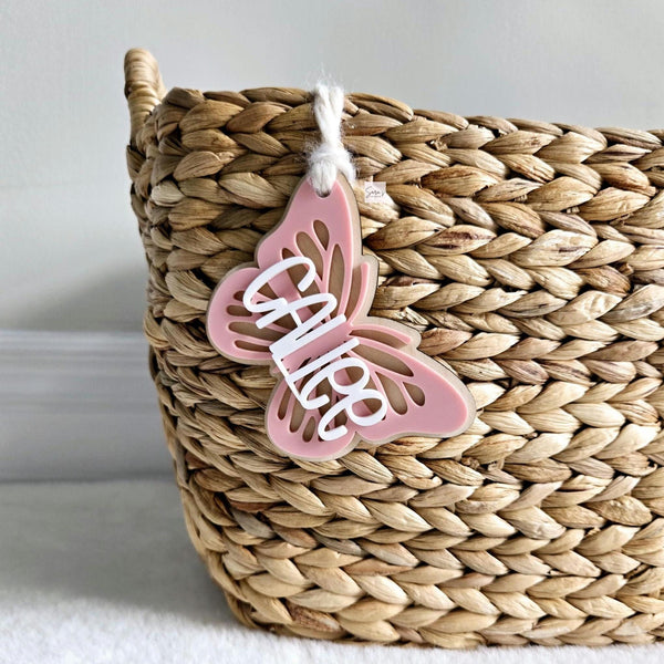Easter Basket Tag, Personalized Butterfly Shape tag, Acrylic butterfly name tag, Custom Easter basket butterfly tag gift, Spring Tag