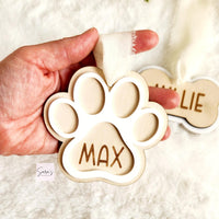 Personalized Christmas pet paw ornament gift with name, custom made pet stocking tag, wood pet ornament, memorial pet dog paw ornament