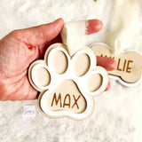 Personalized Christmas pet paw ornament gift with name, custom made pet stocking tag, wood pet ornament, memorial pet dog paw ornament