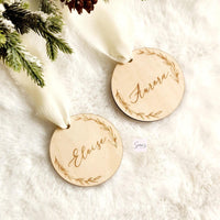 Personalized Wooden Christmas stocking name tags, custom family wood Christmas tags, personalized Christmas ornament, Rustic floral tags