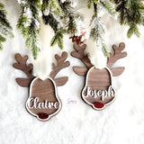 Reindeer Personalization Christmas ornament, custom Christmas ornament gift, wood cut custom made ornament, Reindeer ornament for kids