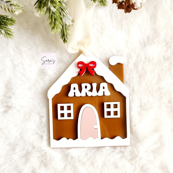 Personalized Christmas stocking tag, Christmas ornament with name, Gingerbread house stocking tag, Custom Christmas stocking tag gift