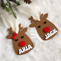 Personalized Christmas stocking tag, Christmas ornament with name, Reindeer stocking tag, Custom Christmas stocking tag, Holiday ornament