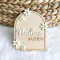 Birth Announcement wooden name sign, newborn name sign, baby Announcement photo sign, daisy name sign, arch baby name sign newborn
