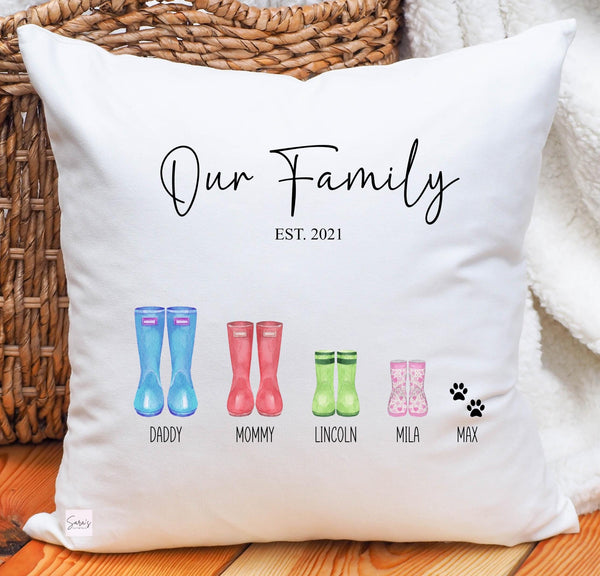 Personalized Family Pillow with custom Boot Design, Our Family boot picture pillow, Personalized Family Pillow gift, housewarming gift