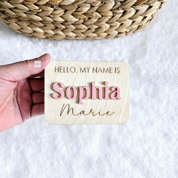 Hello My Name is Wooden Name Birth Announcement sign, Newborn Baby Name plate, Newborn Photo Prop Sign,Personalized custom Baby Shower Gift