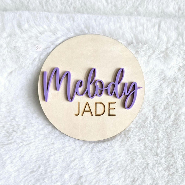 Wooden Name Birth Announcement sign, Newborn Baby round Name plate, Hospital Newborn Photo Prop Sign, Personalized custom Baby Shower Gift