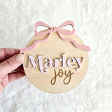 Birth Announcement sign, Bow Wooden Newborn Baby Name sign, Hospital Newborn Photo Prop Sign, Personalized custom Baby Shower Gift