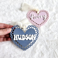 Valentine's Day Basket Tag, Personalized Valentine's Heart Shape tag, Acrylic heart name tag, Custom Valentine's basket heart tag gift