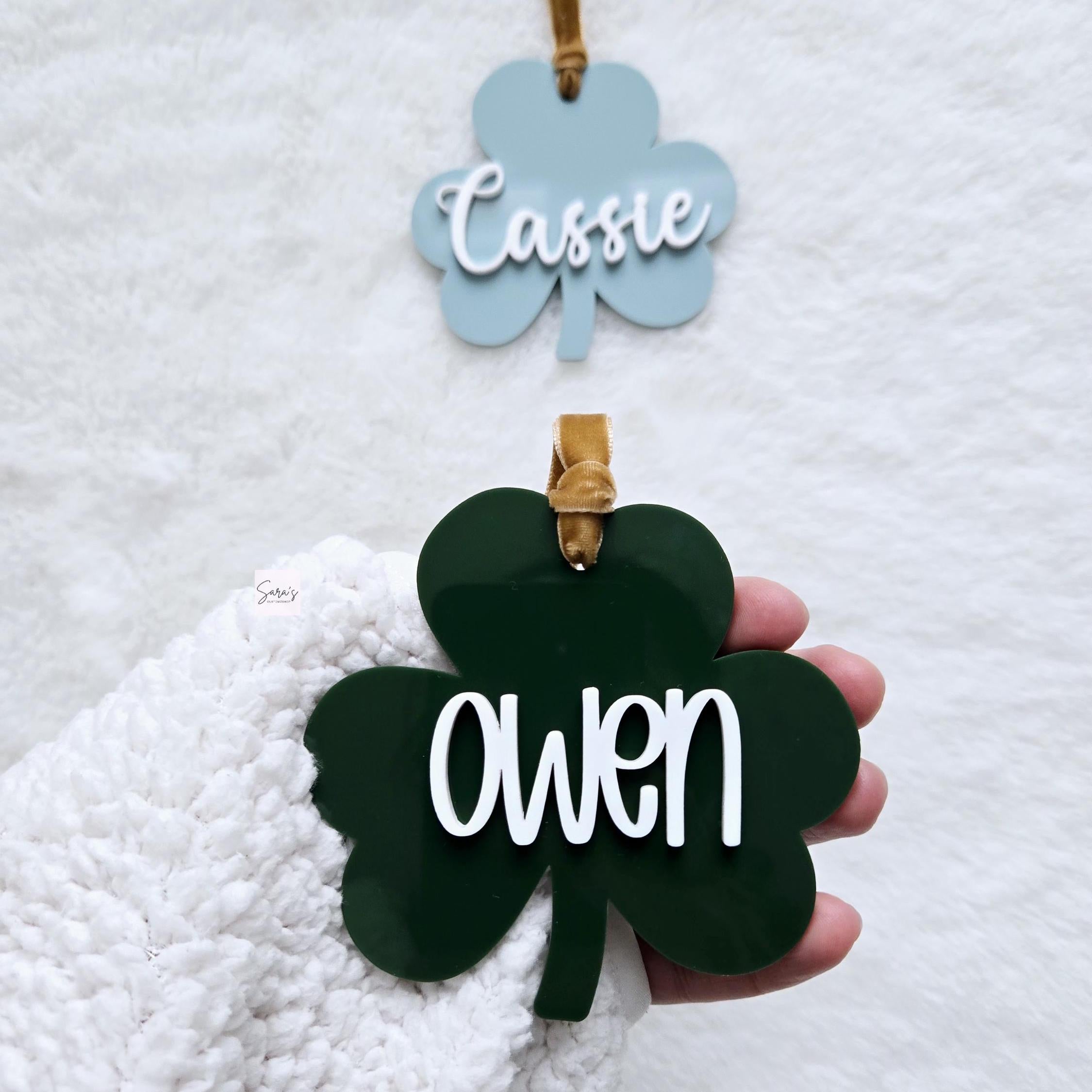 St. Patrick's Day Gift Basket Tag, Shamrock Basket tag, Clover Leaf tag, Personalized Acrylic Shamrock tag, Shamrock with name for kids gift