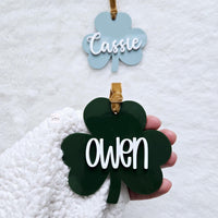 St. Patrick's Day Gift Basket Tag, Shamrock Basket tag, Clover Leaf tag, Personalized Acrylic Shamrock tag, Shamrock with name for kids gift