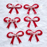 Personalized acrylic bow name plate placement cards, name place settings, personalized party flavor name tags, wedding bow place card plate