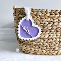 Valentine's Day Basket Tag, Personalized Valentine's Heart Shape tag, Acrylic heart name tag, Custom Valentine's basket heart tag gift