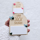 Personalized Love Note Magnet, Valentine's Heart Magnet for kids, Love Message Magnet, I Love you because mini dry erase board, love sign