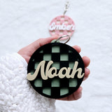 Custom Name Backpack Keychain, Personalized Luggage Tag, Kid's Backpack Tag, Acylic Bag Charm Gift, Checkered Keychain, Diaper bag tag