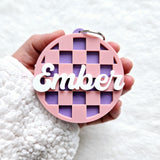 Custom Name Backpack Keychain, Personalized Luggage Tag, Kid's Backpack Tag, Acylic Bag Charm Gift, Checkered Keychain, Diaper bag tag