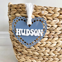 Valentine's Day Basket Tag, Personalized Valentine's Heart Shape tag, Acrylic heart name tag, Custom Valentine's basket heart tag gift