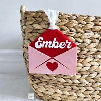 Valentine's Gift Tag, Valentine's Day Envelope Basket Tag, Love Letter tag Personalized Kids Heart Name Tag, Custom Valentine's Gift for kid