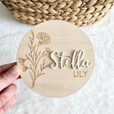 Wooden Name Birth Flower Announcement sign