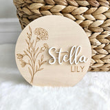 Wooden Name Birth Flower Announcement sign