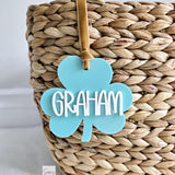 St. Patrick's Day Gift Basket Tag, Shamrock Basket tag, Clover Leaf tag, Personalized Acrylic Shamrock tag, Shamrock with name for kids gift