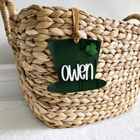 St. Patrick's Day Gift Basket Tag, Shamrock Basket tag, Clover Leaf tag, Personalized Acrylic Shamrock tag, Shamrock with name for kids gift