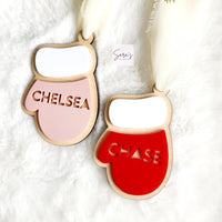 Personalized Christmas mitten ornament with name, mitten stocking tag, custom christmas ornament gift, ornament with name, holiday gift tag