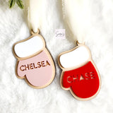 Personalized Christmas mitten ornament with name, mitten stocking tag, custom christmas ornament gift, ornament with name, holiday gift tag
