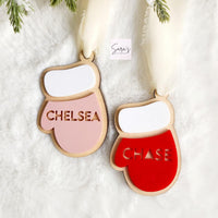 Personalized Christmas mitten ornament with name, mitten stocking tag, custom christmas ornament gift, ornament with name, holiday gift tag