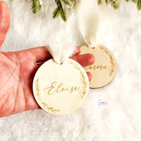 Personalized Wooden Christmas stocking name tags, custom family wood Christmas tags, personalized Christmas ornament, Rustic floral tags