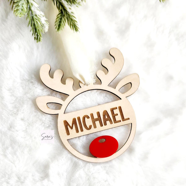 Reindeer Personalization Christmas ornament, custom Christmas ornament gift, wood cut custom made ornament, Reindeer ornament for kids