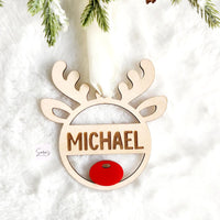 Reindeer Personalization Christmas ornament, custom Christmas ornament gift, wood cut custom made ornament, Reindeer ornament for kids