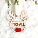 Reindeer Personalization Christmas ornament, custom Christmas ornament gift, wood cut custom made ornament, Reindeer ornament for kids
