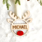 Reindeer Personalization Christmas ornament, custom Christmas ornament gift, wood cut custom made ornament, Reindeer ornament for kids