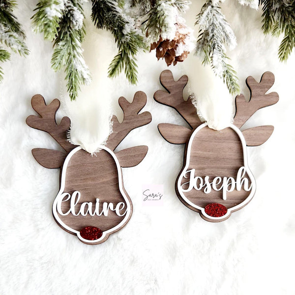 Reindeer Personalization Christmas ornament, custom Christmas ornament gift, wood cut custom made ornament, Reindeer ornament for kids