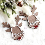 Reindeer Personalization Christmas ornament, custom Christmas ornament gift, wood cut custom made ornament, Reindeer ornament for kids