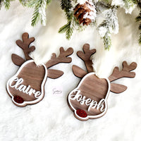 Reindeer Personalization Christmas ornament, custom Christmas ornament gift, wood cut custom made ornament, Reindeer ornament for kids