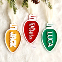 Personalized Christmas stocking tag, Christmas ornament with name, Lightbulb stocking tag, acrylic custom Christmas stocking tag