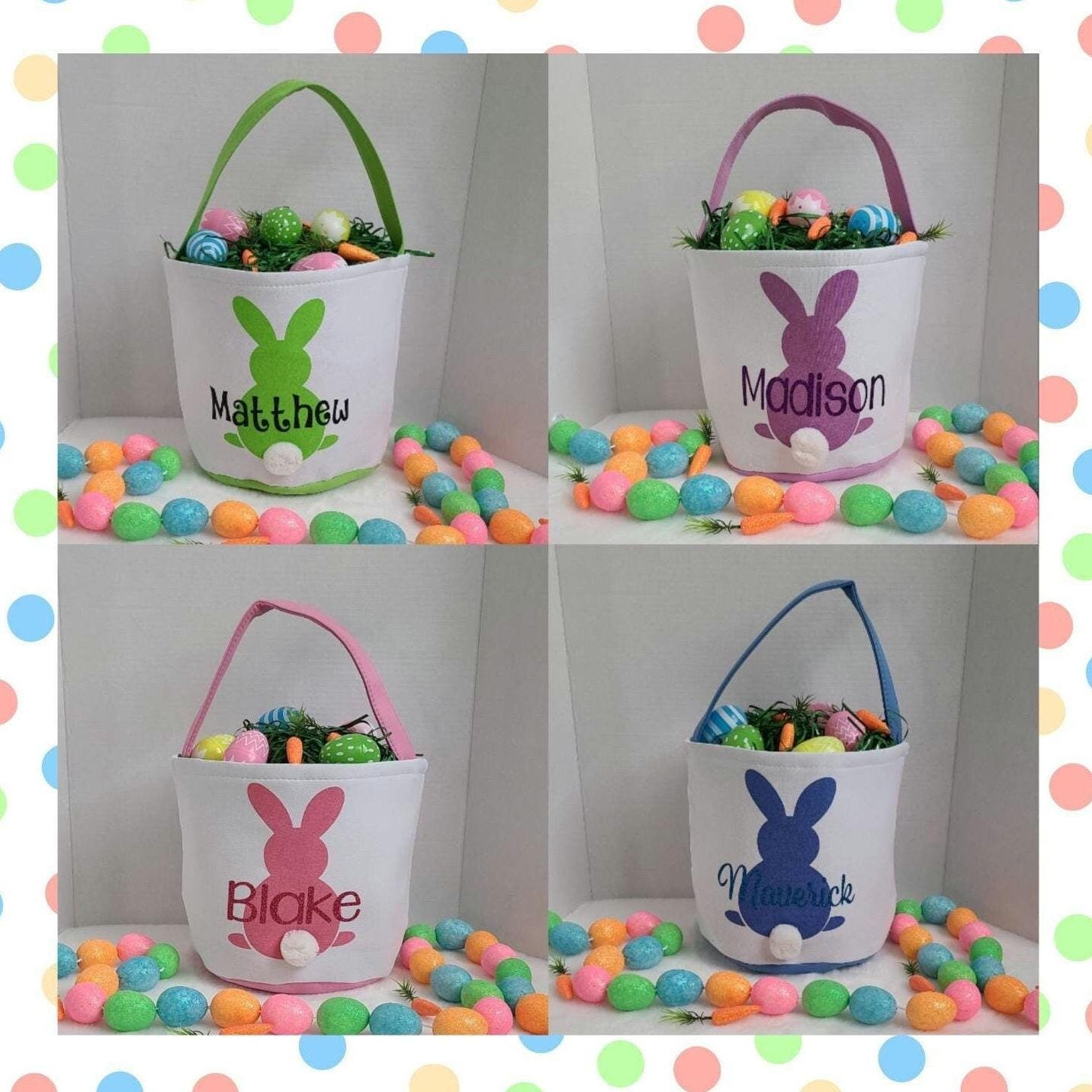 Personalized Easter basket gift for kids, Easter bunny basket, Easter tote bag, Easter gifts for girls, Easter gifts for boys, Easter bucket