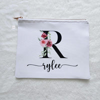 Personalized makeup bag, floral name custom made cosmetic bag gift for her, personalized gifts for friend, personalized gift for bridesmaids