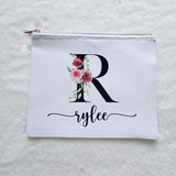 Personalized makeup bag, floral name custom made cosmetic bag gift for her, personalized gifts for friend, personalized gift for bridesmaids