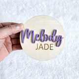 Wooden Name Birth Announcement sign, Newborn Baby round Name plate, Hospital Newborn Photo Prop Sign, Personalized custom Baby Shower Gift