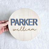 Wooden Name Birth Announcement sign, Newborn Baby round Name plate, Hospital Newborn Photo Prop Sign, Personalized custom Baby Shower Gift