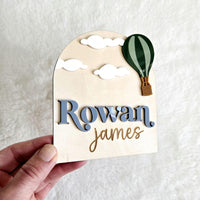 Birth Announcement Wooden Sign, Hot Air Balloon Newborn Baby Name Sign, Hospital Newborn Photo Prop Sign, Personalized custom Baby Shower Gi