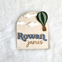 Birth Announcement Wooden Sign, Hot Air Balloon Newborn Baby Name Sign, Hospital Newborn Photo Prop Sign, Personalized custom Baby Shower Gi