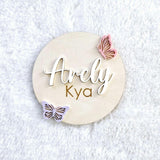 Birth Announcement Wooden Sign, Butterfly Newborn Baby Name Disc, Hospital Newborn Photo Prop Sign, Personalized Baby Shower Gift